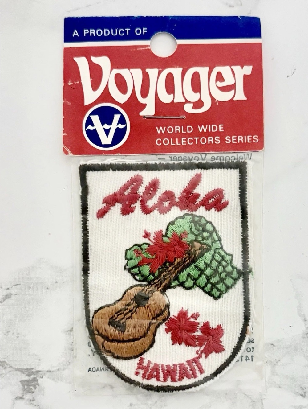 NIP Vintage 60s Aloha Hawaii Ukulele Hibiscus Voyager Embroidered Patch Badge